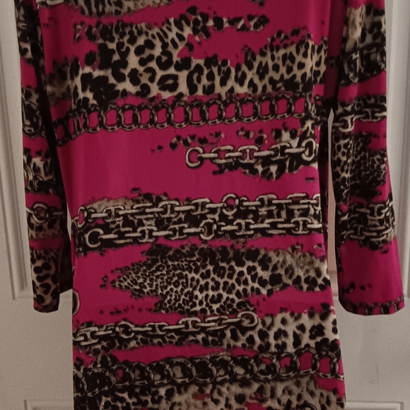 Y2K CLOTHING BY "CARMEN MARC VALVO" FUCHSIA ANIMAL PRINT SEMI WRAP BLOUSE  L - Picture 3 of 4